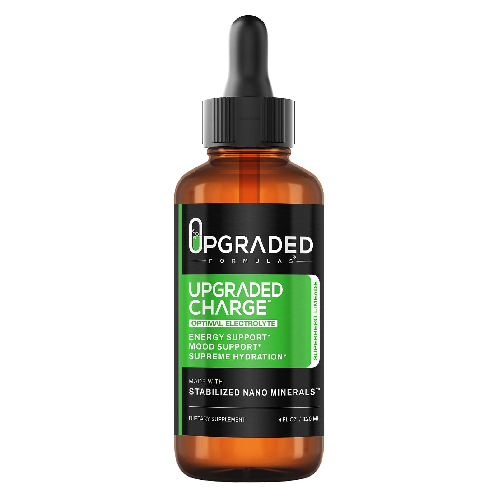 Upgraded Formulas Upgraded Charge bottle pour, indicating quick electrolyte delivery for daily energy