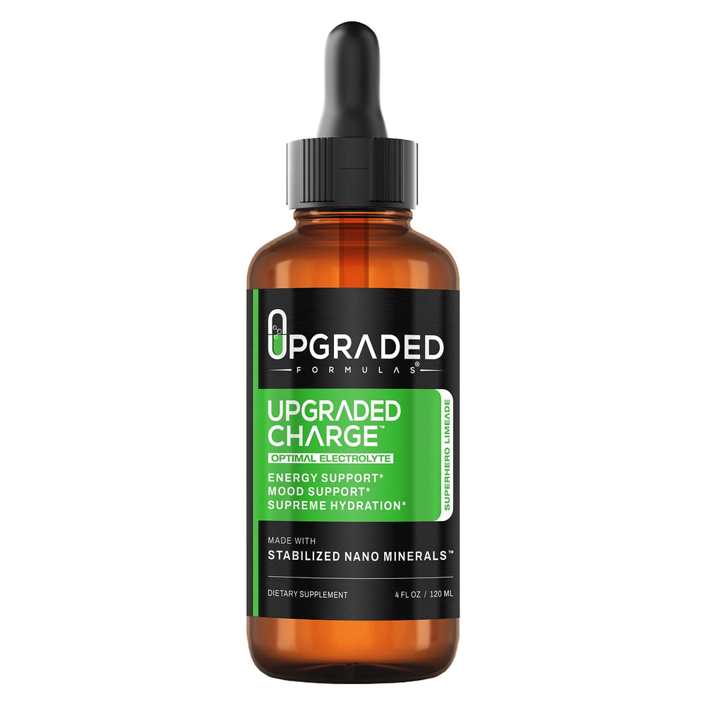 Upgraded Formulas Upgraded Charge bottle pour, indicating quick electrolyte delivery for daily energy