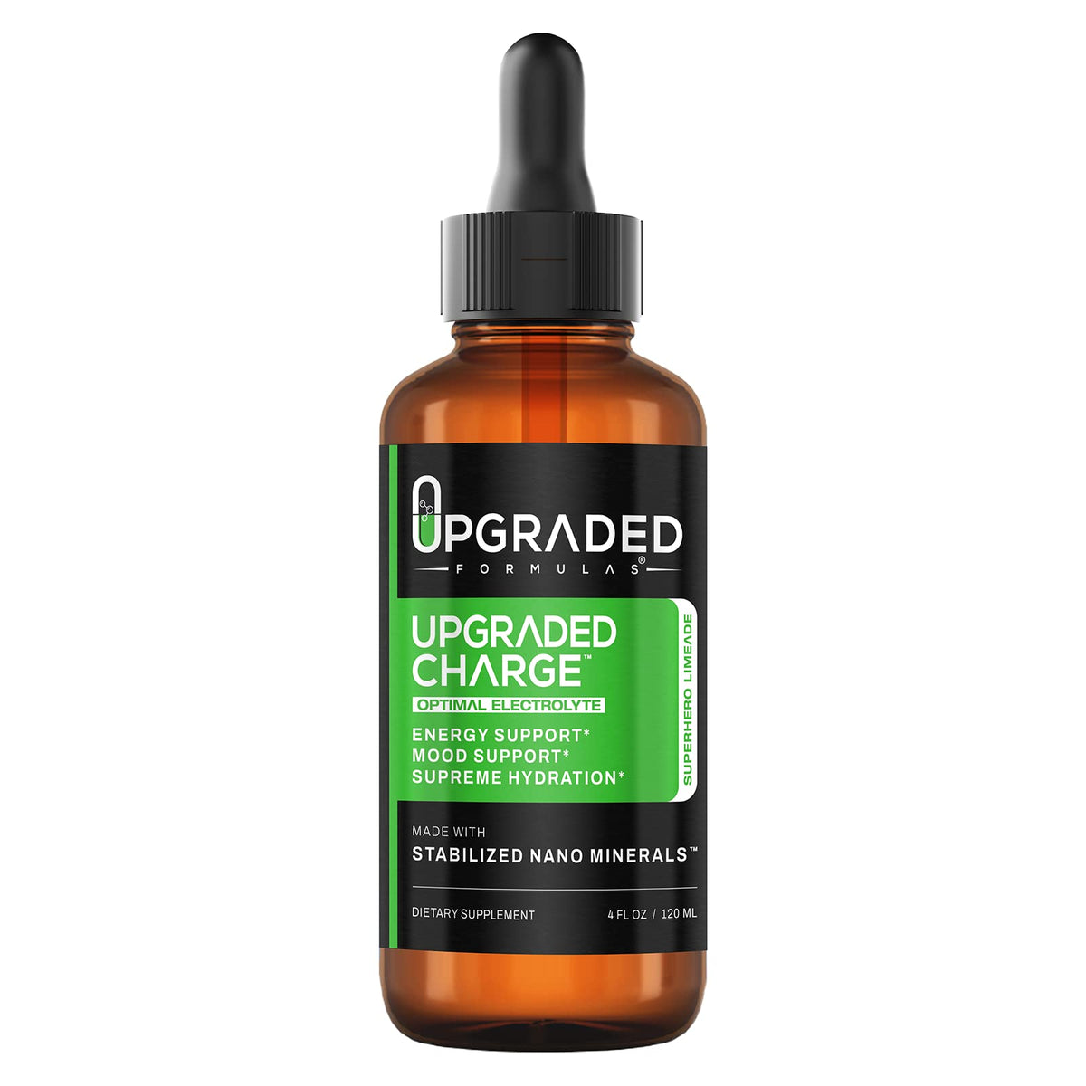 Upgraded Formulas Upgraded Charge bottle pour, indicating quick electrolyte delivery for daily energy