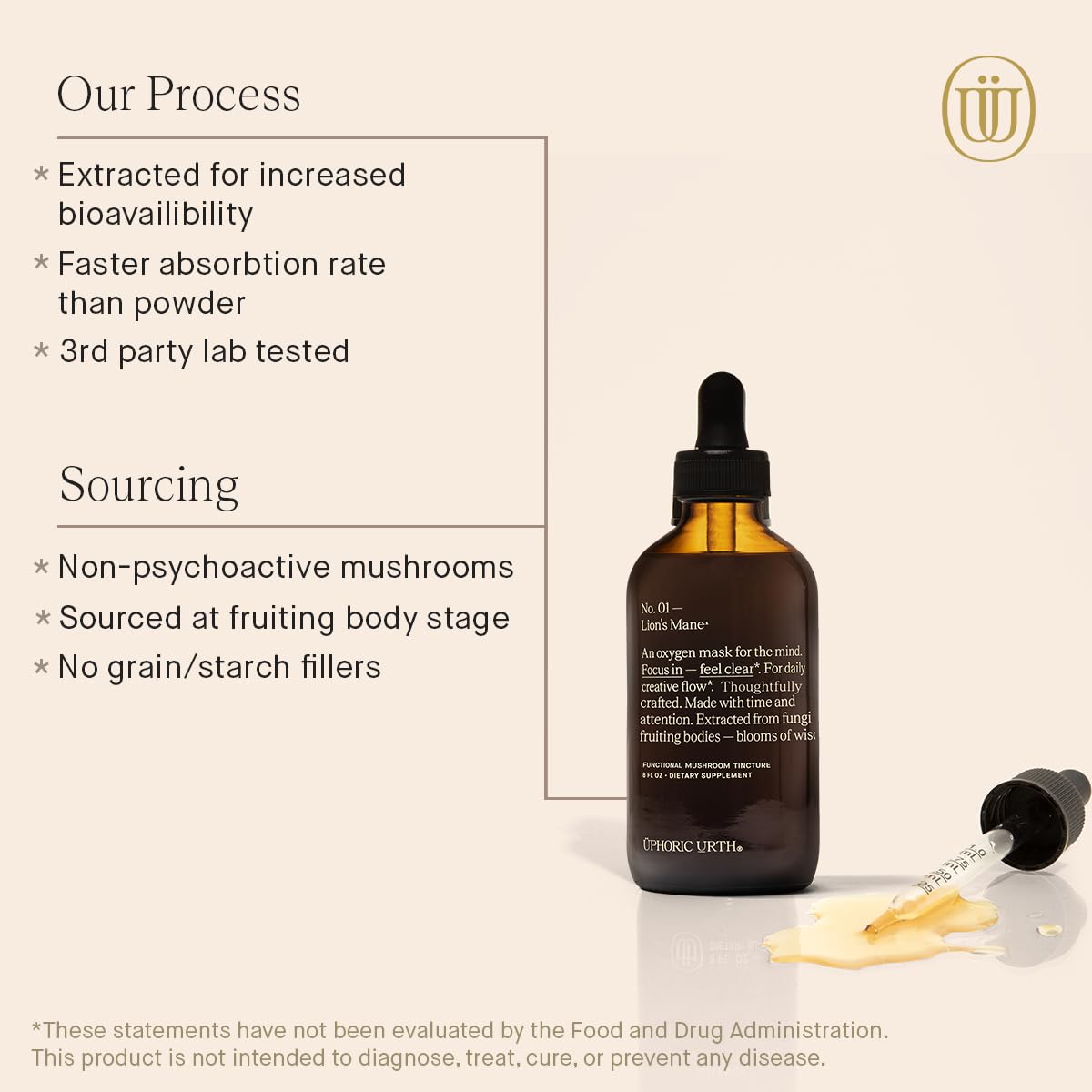 UPHORIC URTH Lions Mane small-batch packaging signaling craft quality