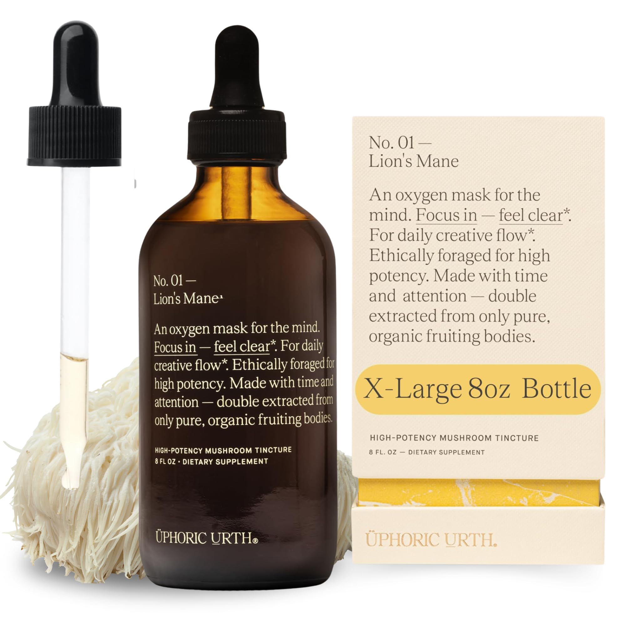 UPHORIC URTH Lions Mane tincture bottle on shelf suggesting focus support