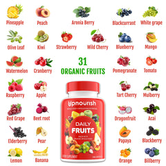 UpNourish bottle on shelf conveys a family-friendly daily supplement option.