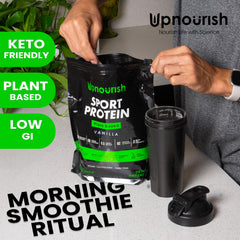 UpNourish 62-organic-ingredients label close-up communicates natural nutrition options.