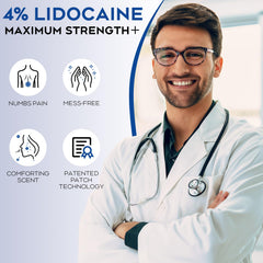 Uposiut Lidocaine 4% patches on neck offer discreet, all-day comfort potential.