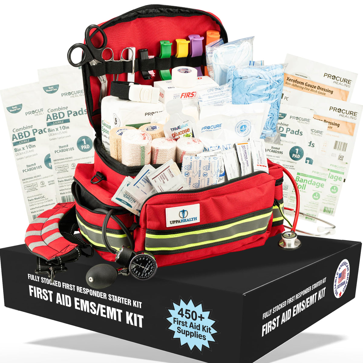 UPPAHEALTH EMT bag—durable exterior and reinforced handles for rapid access in emergencies.