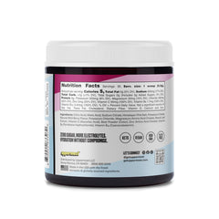 Uppermost Hydrate glass of water with the wild berry powder ready to drink.