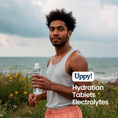 Uppy Lemon-Lime tablet used by an athlete during training