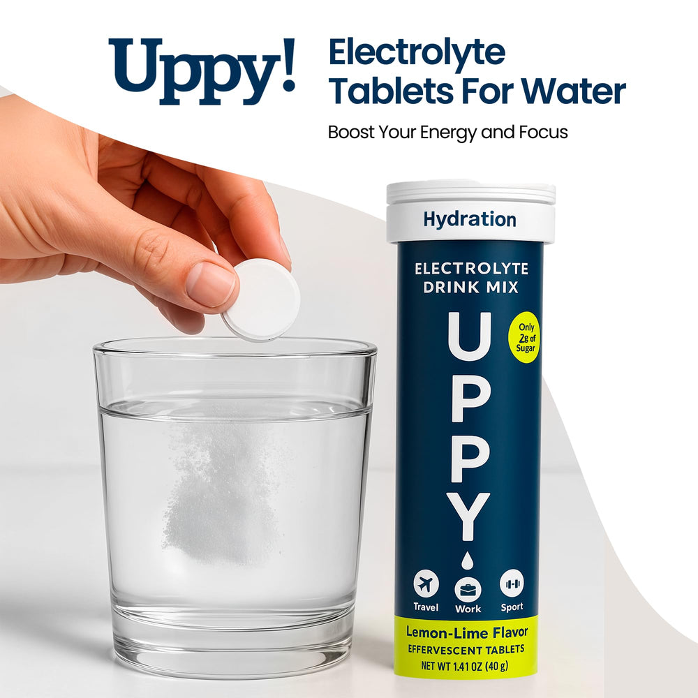 Uppy Lemon-Lime tablet dissolving in a bottle during workouts