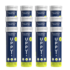 Uppy! lemon-lime electrolyte tablets packaging for 120-count, ideal for travel hydration