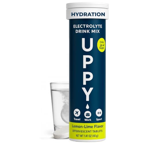 Uppy glass of hydration with lemon-lime flavor looking refreshing.