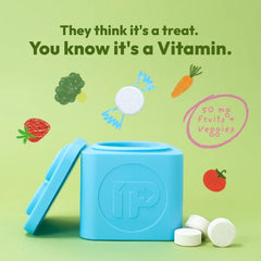 Close-up of fruit-punch flavored chewables from Upright Nutrition Children's Multivitamin.