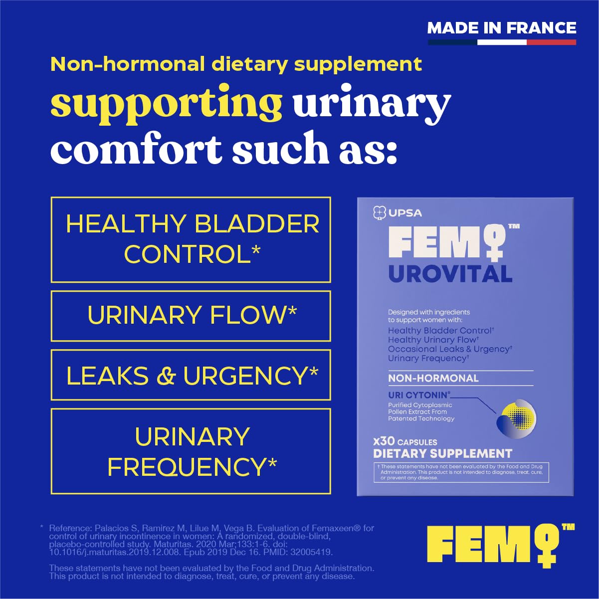 Upsa FEM Urovital capsules close-up highlighting convenient daily urinary support.