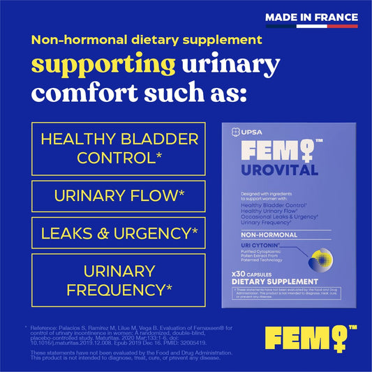 Upsa FEM Urovital capsules close-up highlighting convenient daily urinary support.