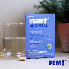 Upsa FEM Urovital postpartum-support depiction for gentle nighttime relief.