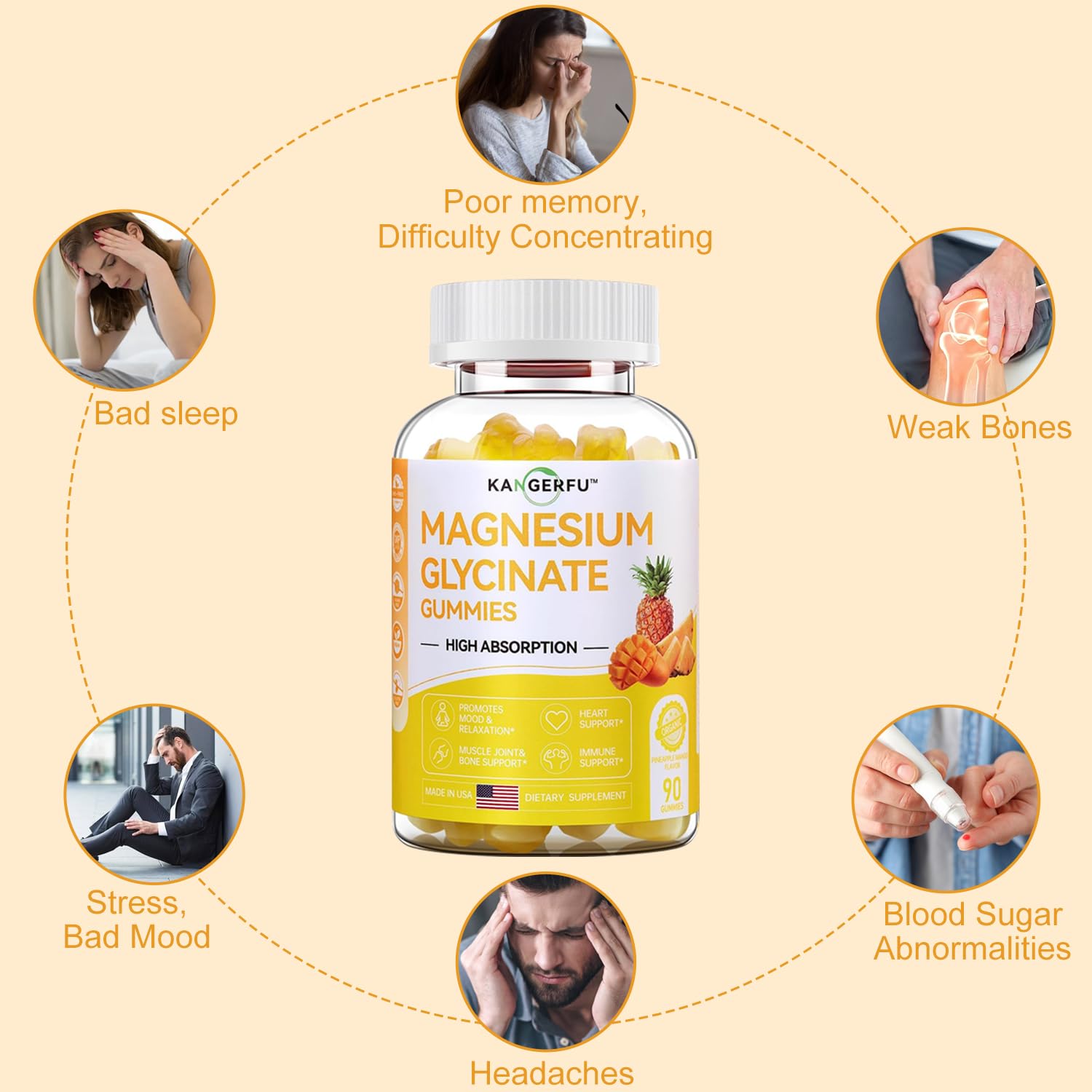 uptono magnesium glycinate gummies pineapple-mango bottle-open shows convenient daily dosage.