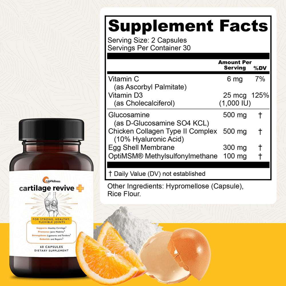 UpWellness Cartilage Revive capsules displayed for daily joint care.