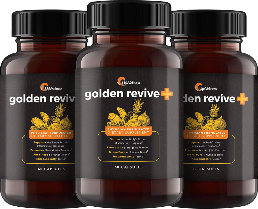 UpWellness Golden Revive+ bottle for daily joint support.