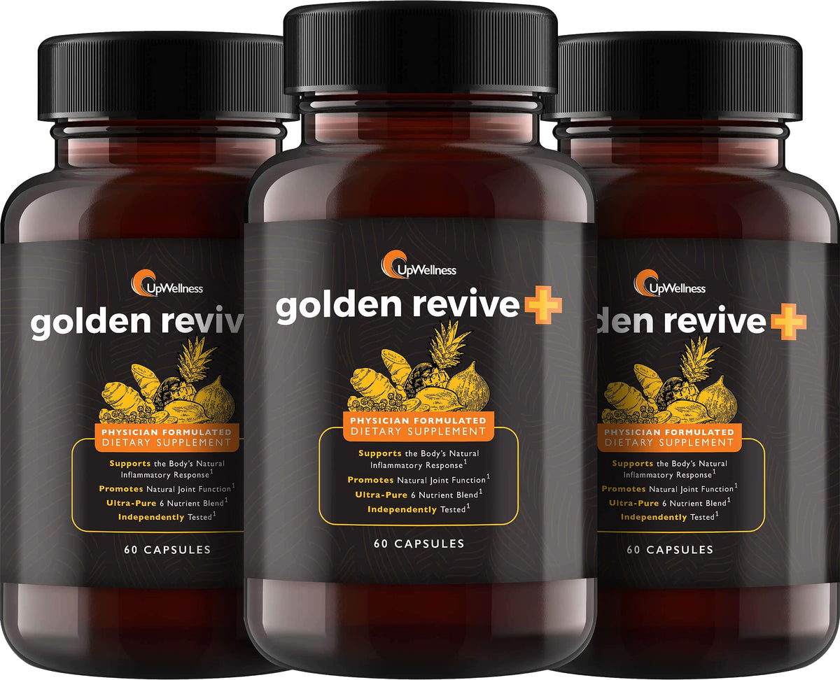 UpWellness Golden Revive+ bottle for daily joint support.