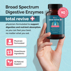 Close-up UpWellness Total Revive+ label with enzymes and adaptogens