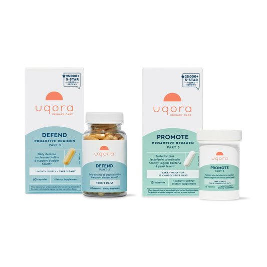 Uqora Defend bottle pour for daily bladder support routine.