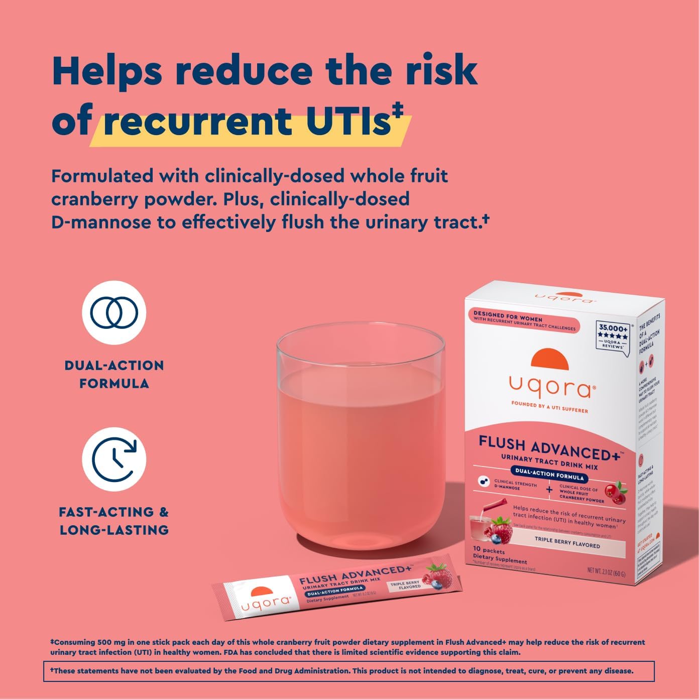 Uqora Flush Advanced+ cranberry-berry blend image showcasing flavor and formulation