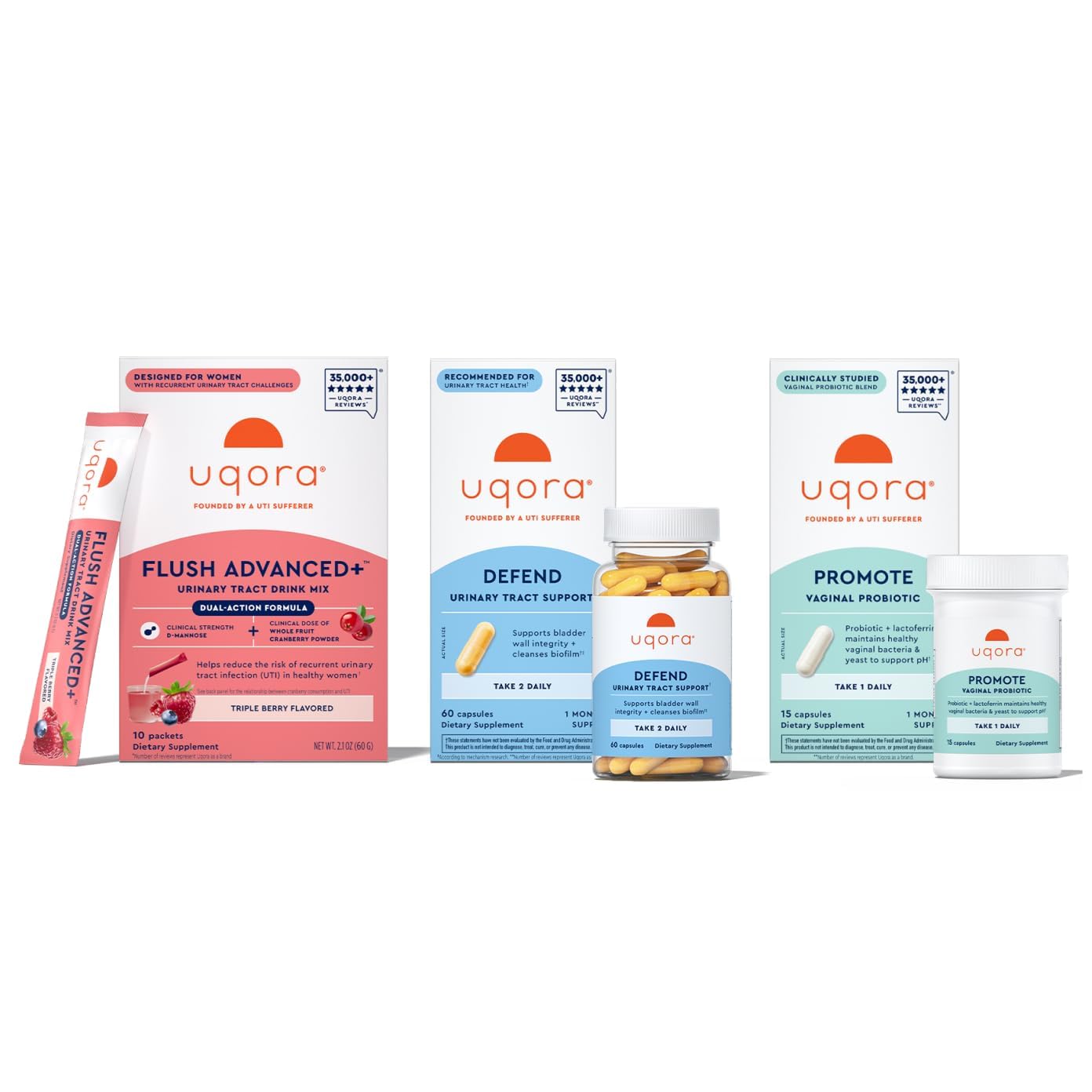 Uqora Flush Advanced+ cranberry drink mix bottle supports healthy urinary flow