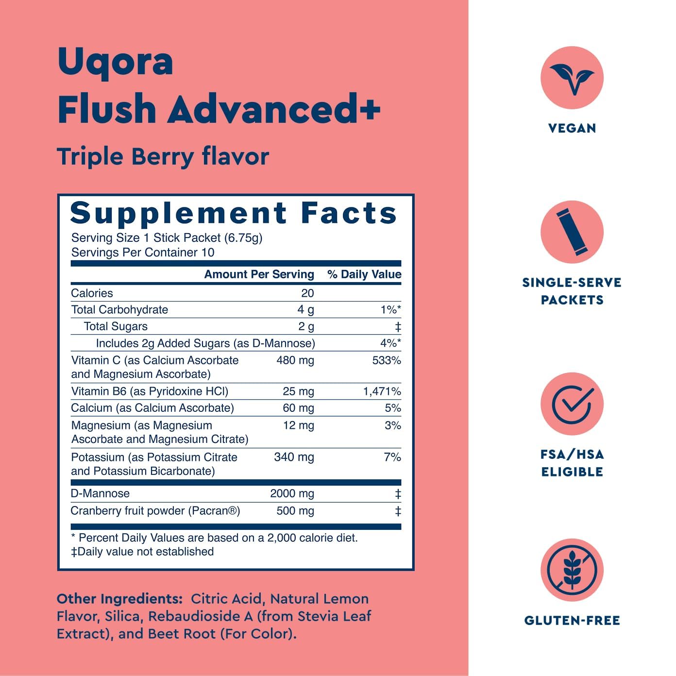 Uqora Flush Advanced+ D-Mannose ingredient image emphasizing quick-acting element