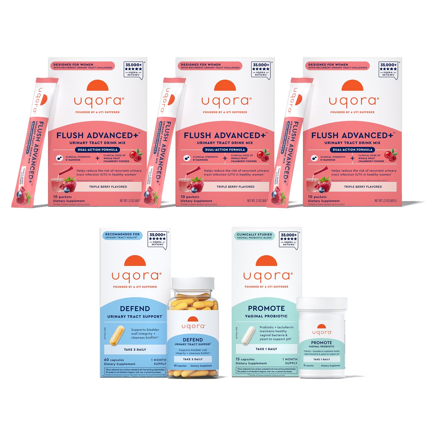 Uqora Flush Advanced+ drink mix bottle ready for mixing to support urinary health.