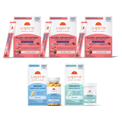 Uqora Flush Advanced+ drink mix bottle ready for mixing to support urinary health.