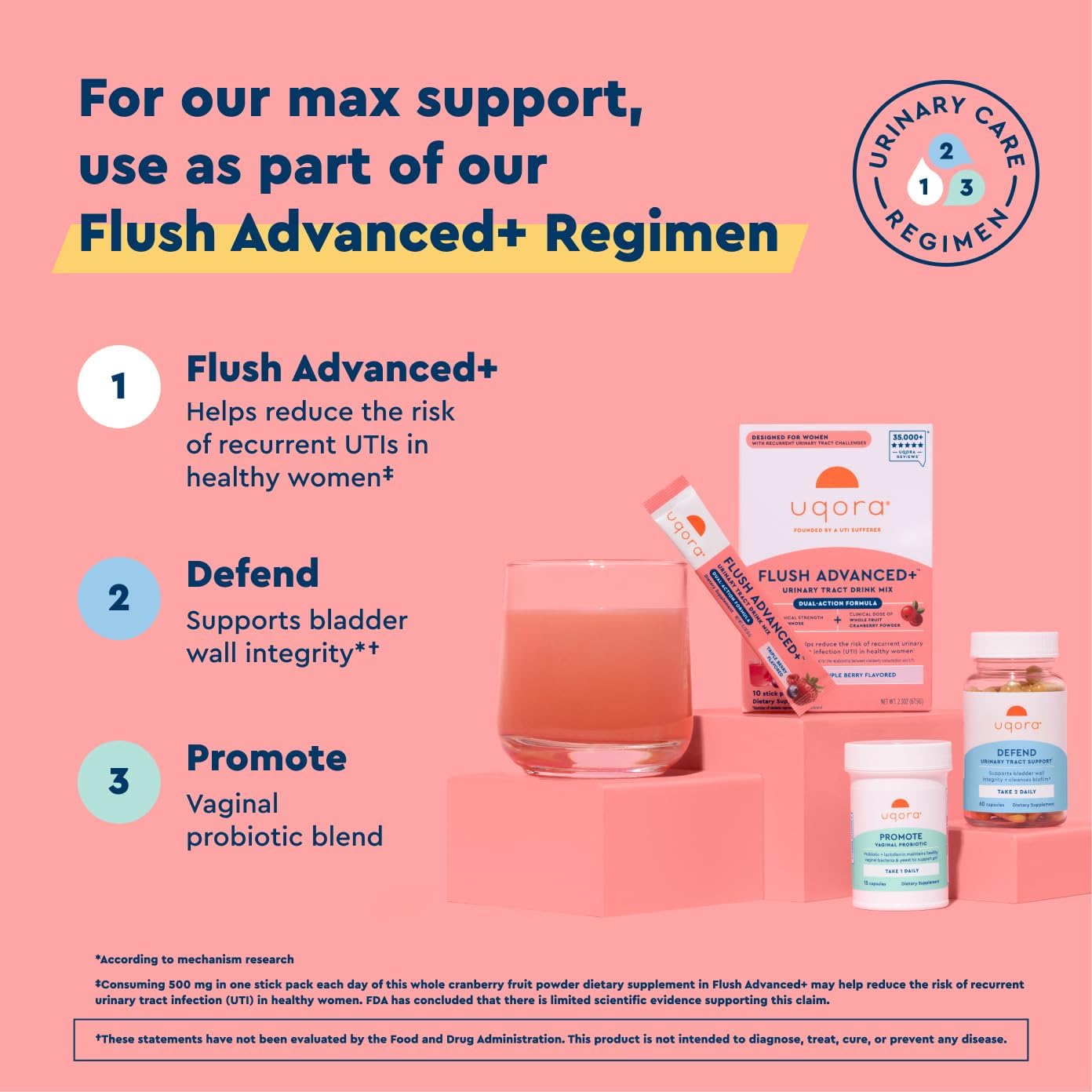 Uqora Flush Advanced+ triple berry flavor packet close-up