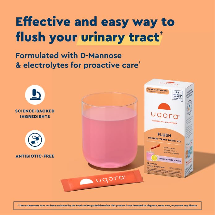 Uqora Flush pink lemonade packets are easy to mix for daily use