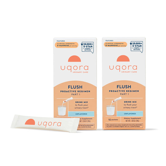 Uqora Flush pink lemonade packet for daily urinary health support