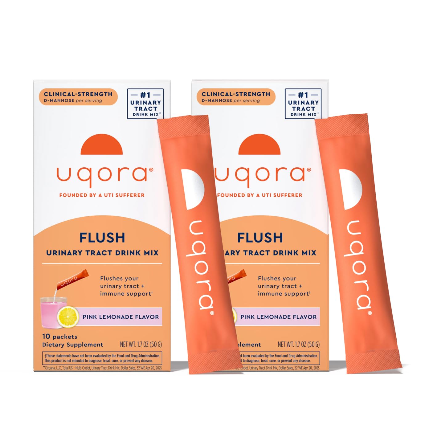 Uqora Flush pink lemonade packets support urinary health on the go