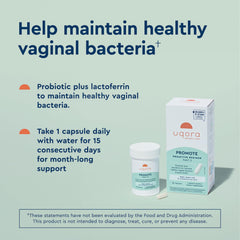 Uqora Promote capsules close-up emphasizing vaginal microbiome balance.