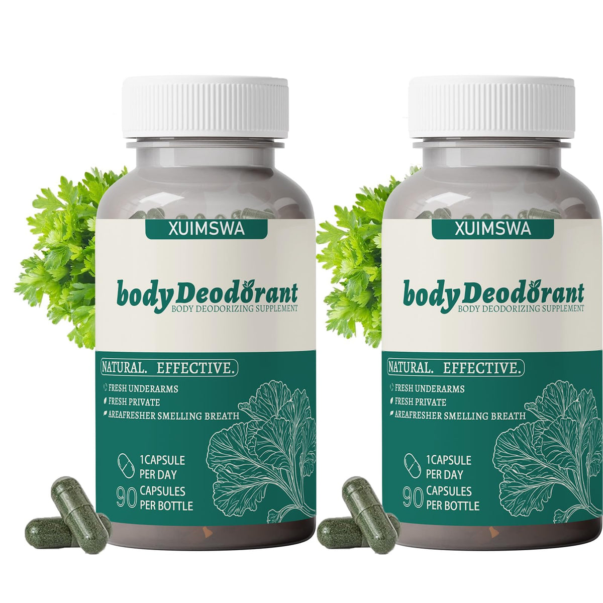 URABOS body deodorant supplement bottle front view showing 2-pack set for lasting freshness.