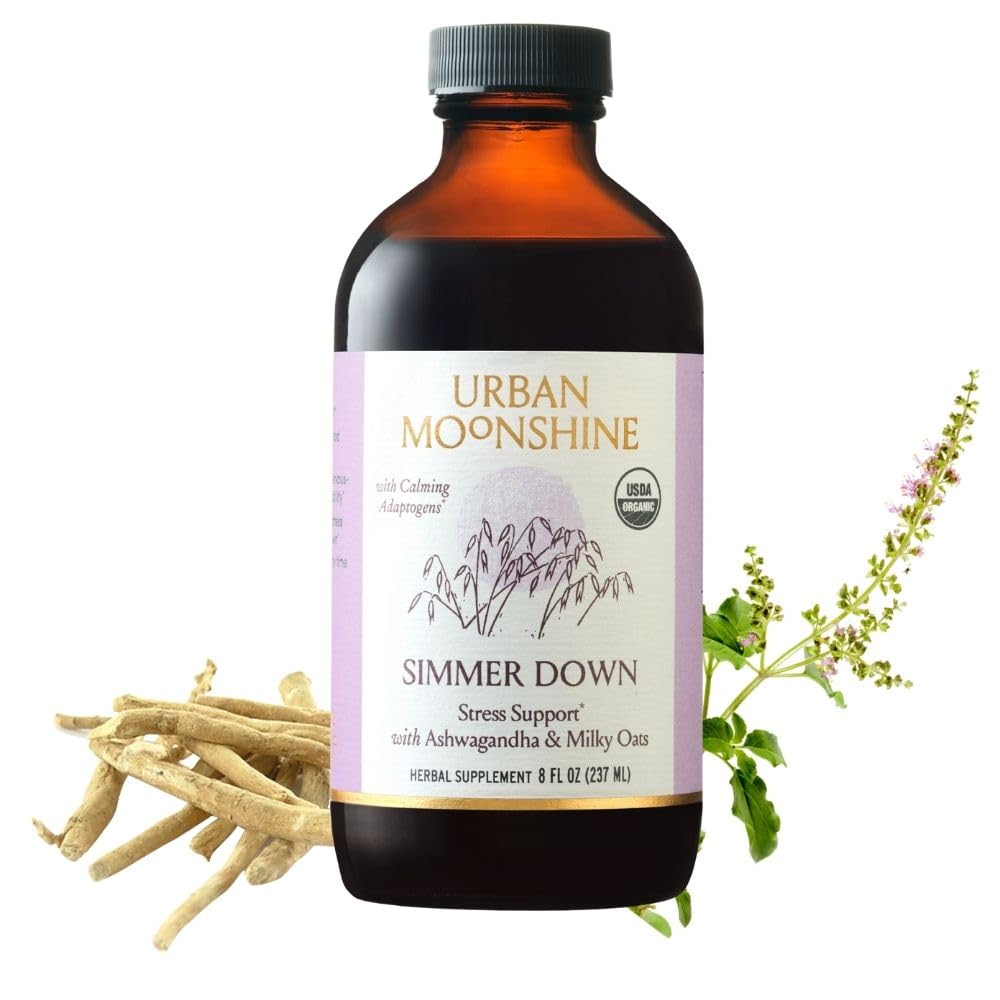 Urban Moonshine Simmer Down bottle showing a calming herbal blend for daytime use