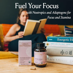 Urban Moonshine Wonder Human bottle features stress-support formula promoting calm focus during busy tasks.