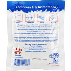 Activation: Urgent First Aid cold packs, squeeze, shake, and apply.