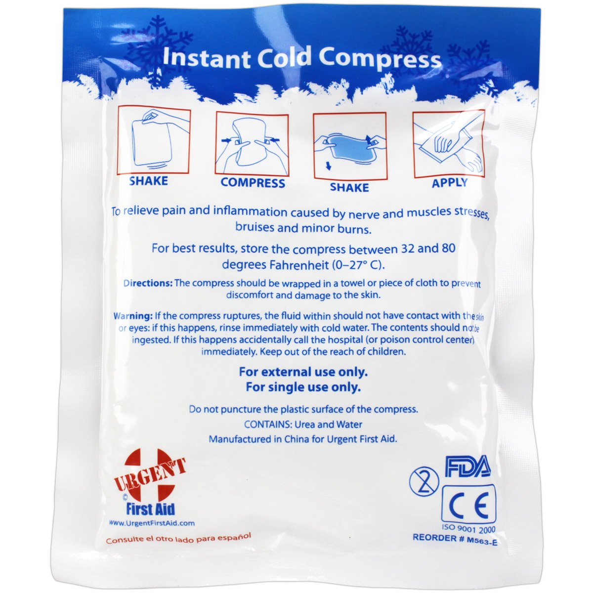 Urgent First Aid disposable cold compresses with no freezer required for fast relief.