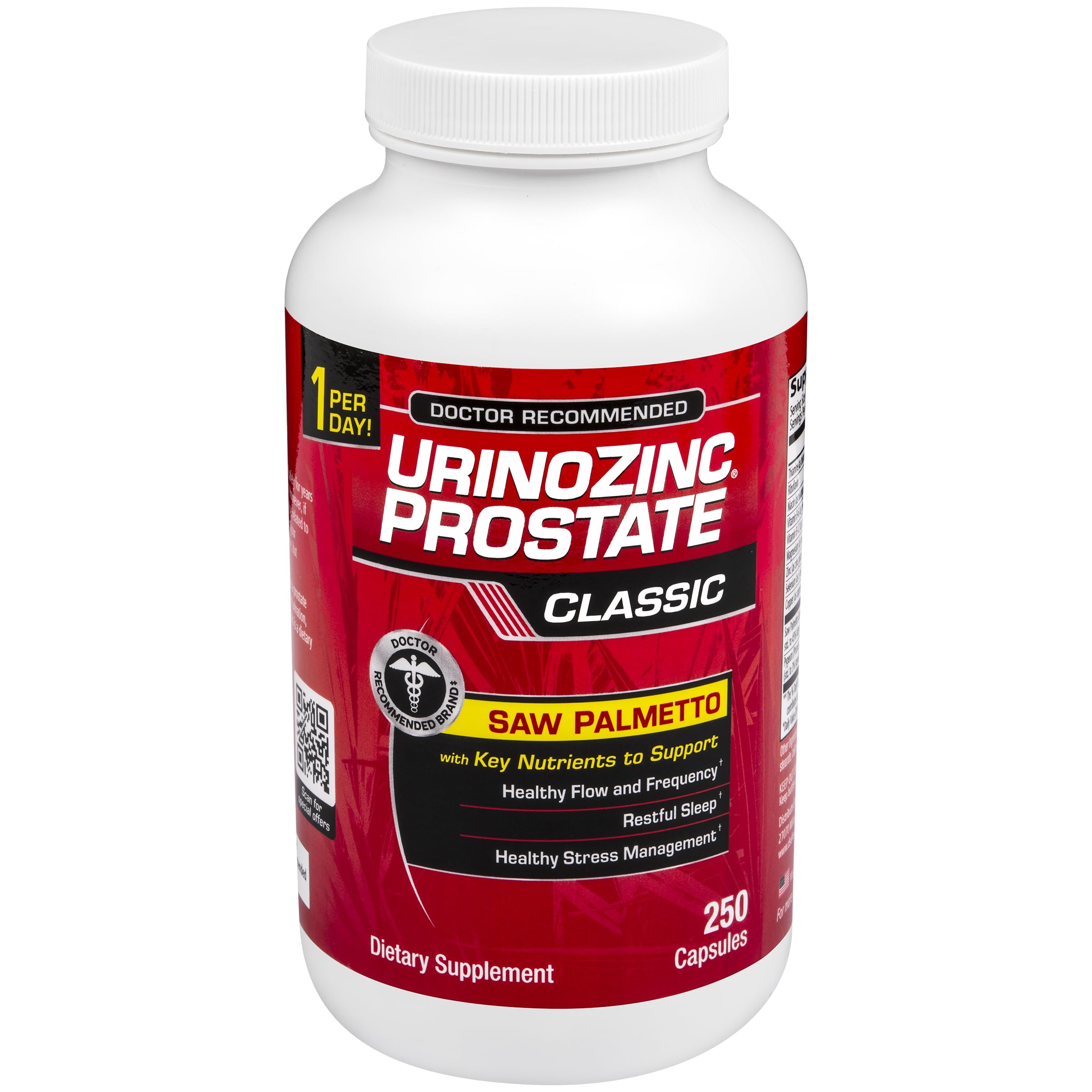 Urinozinc Classic bottle with capsules for daily prostate support.
