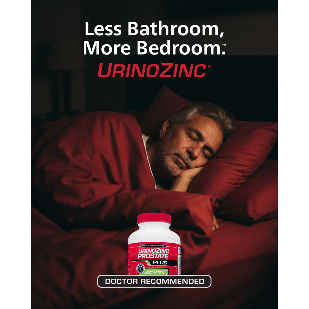 Urinozinc Plus bottle label emphasizing allergen-free formulation.