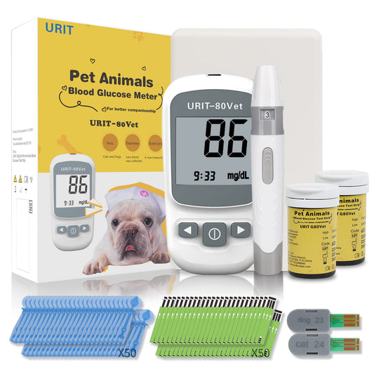 URIT 80Vet glucose meter front view for at home pet monitoring.