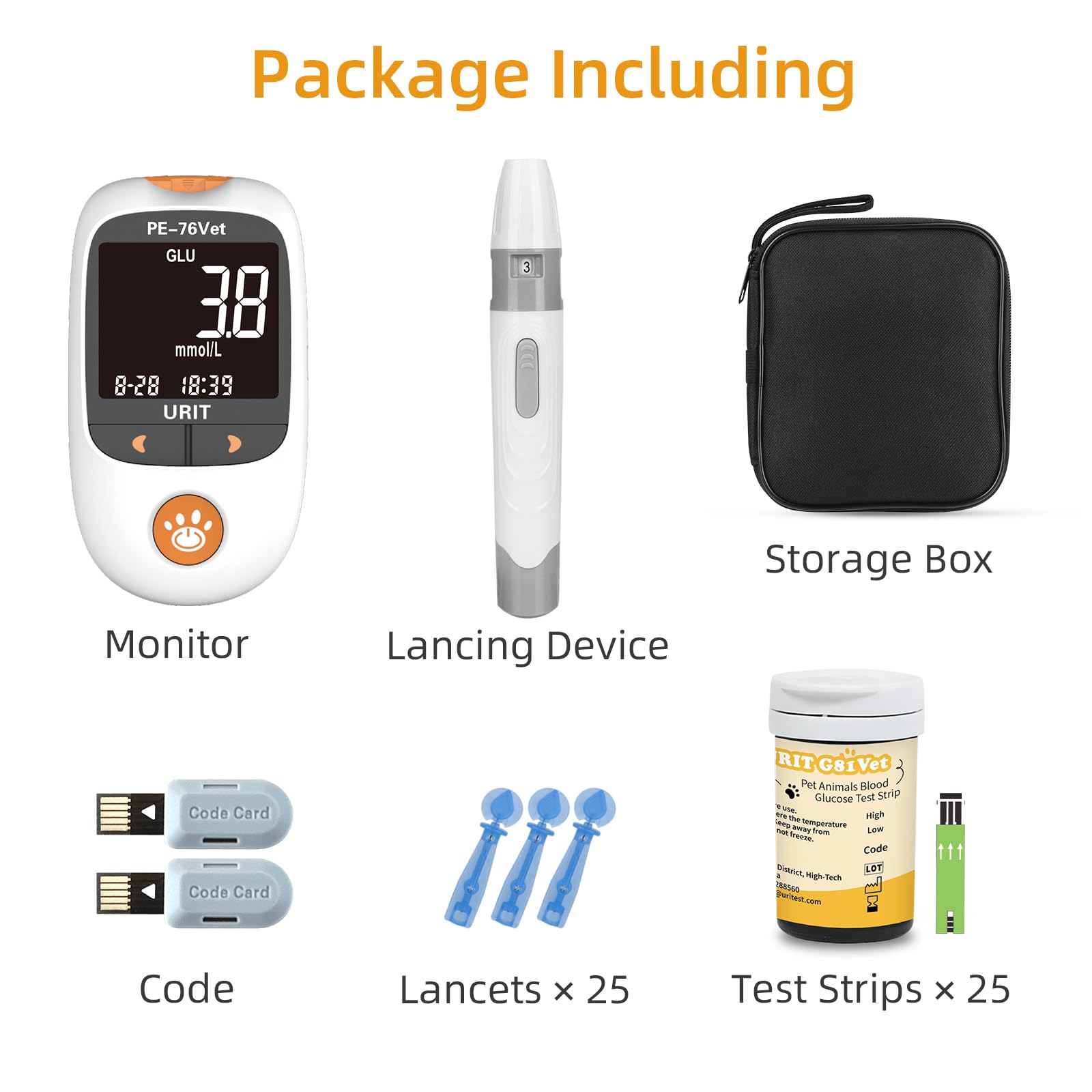URIT glucose meter kit comes with all essential accessories for accurate pet glucose testing.