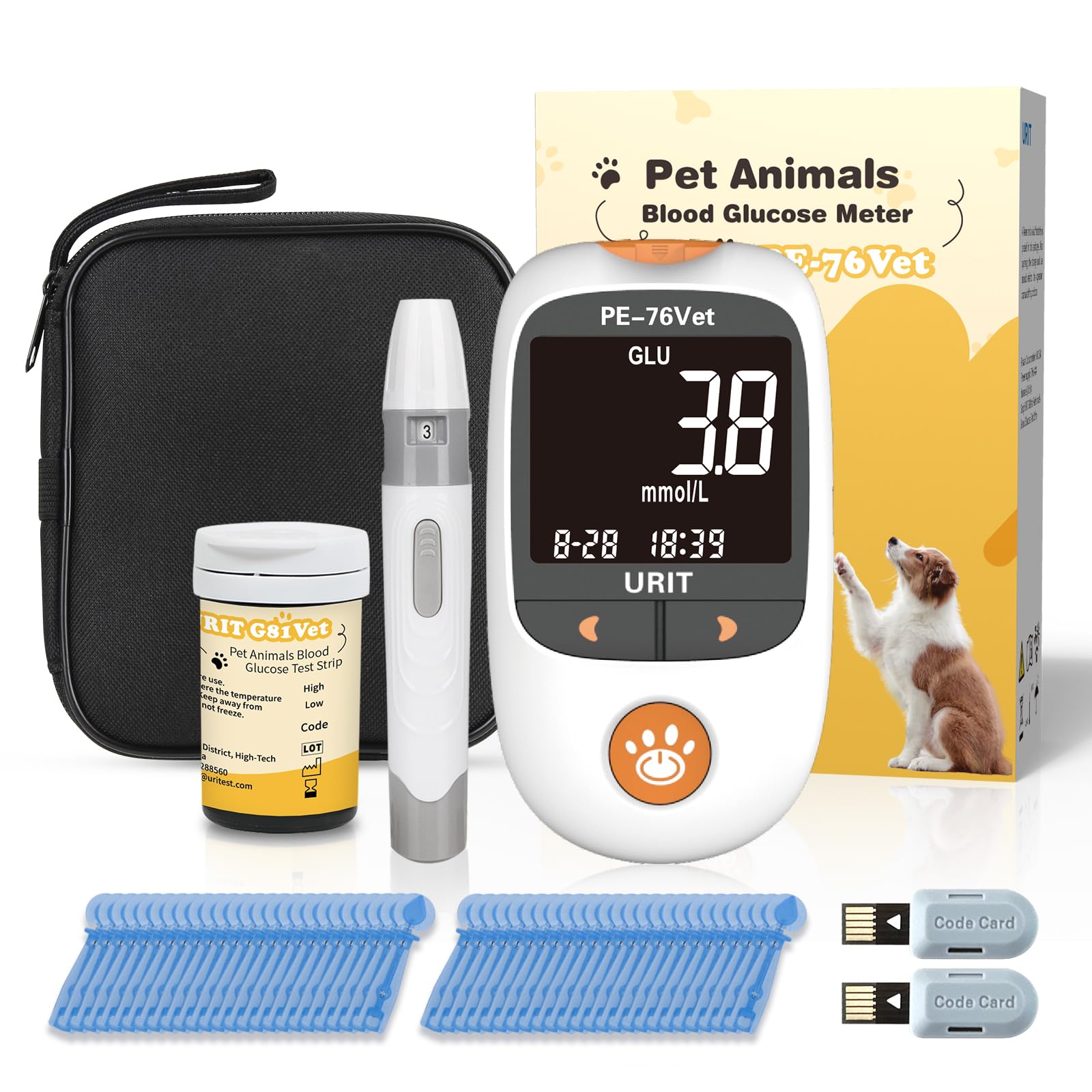 URIT glucose meter kit for dogs and cats measuring at home for quick pet glucose checks.