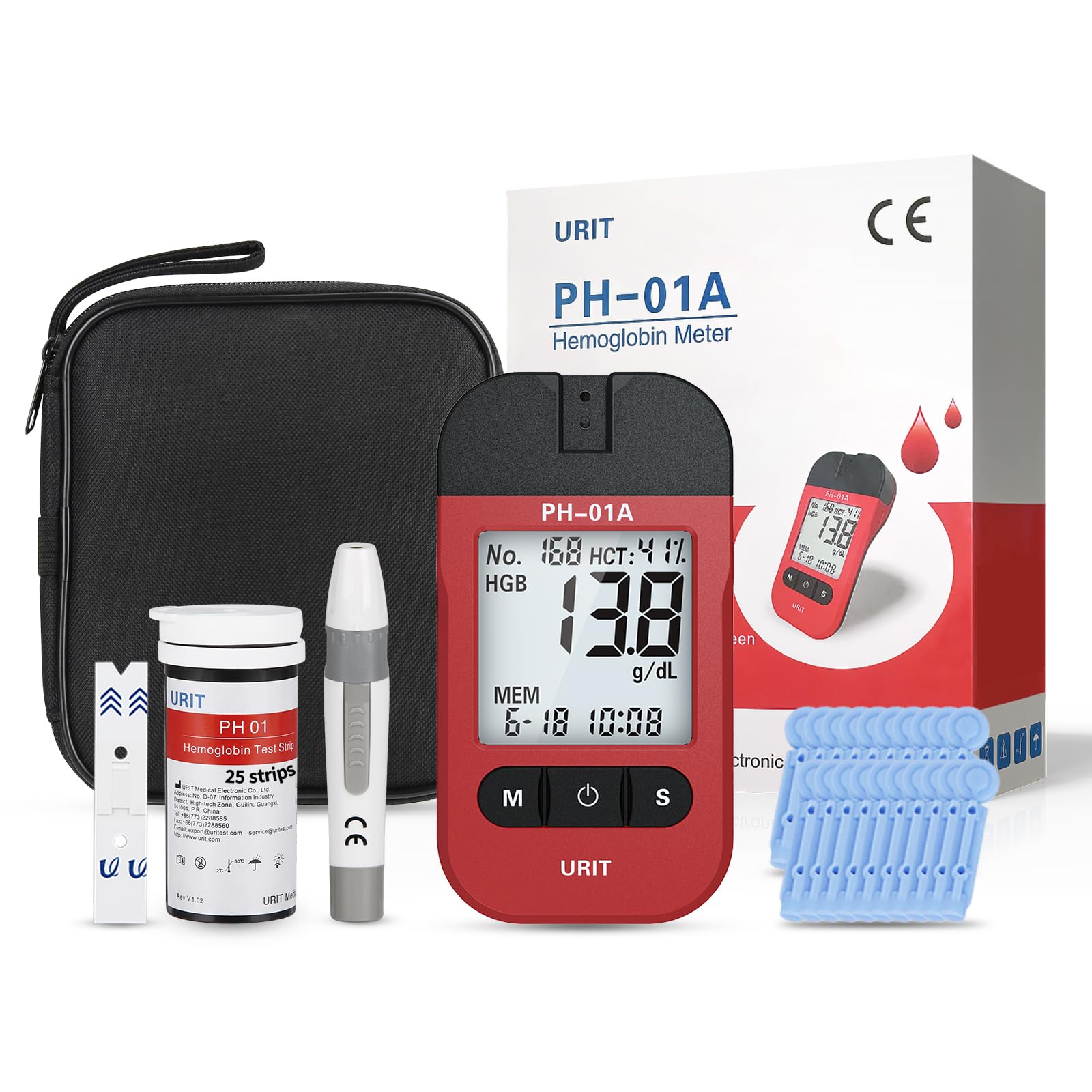 URIT hemoglobin meter display showing 20-second results for quick home testing