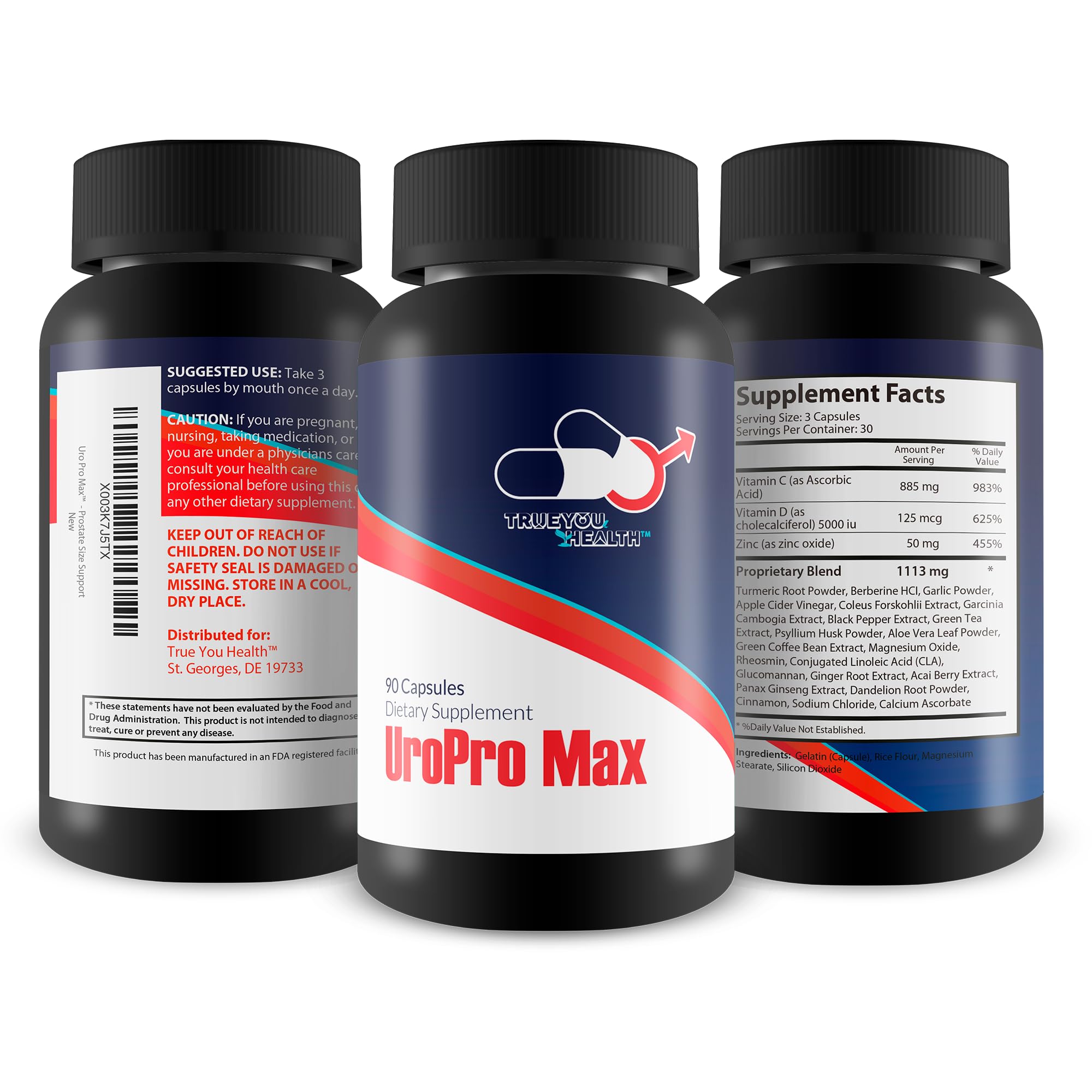URO Pro Max bottle with glass suggests easy daily use.
