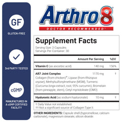 Arthro8 hyaluronic acid highlight suggests joint lubrication support.