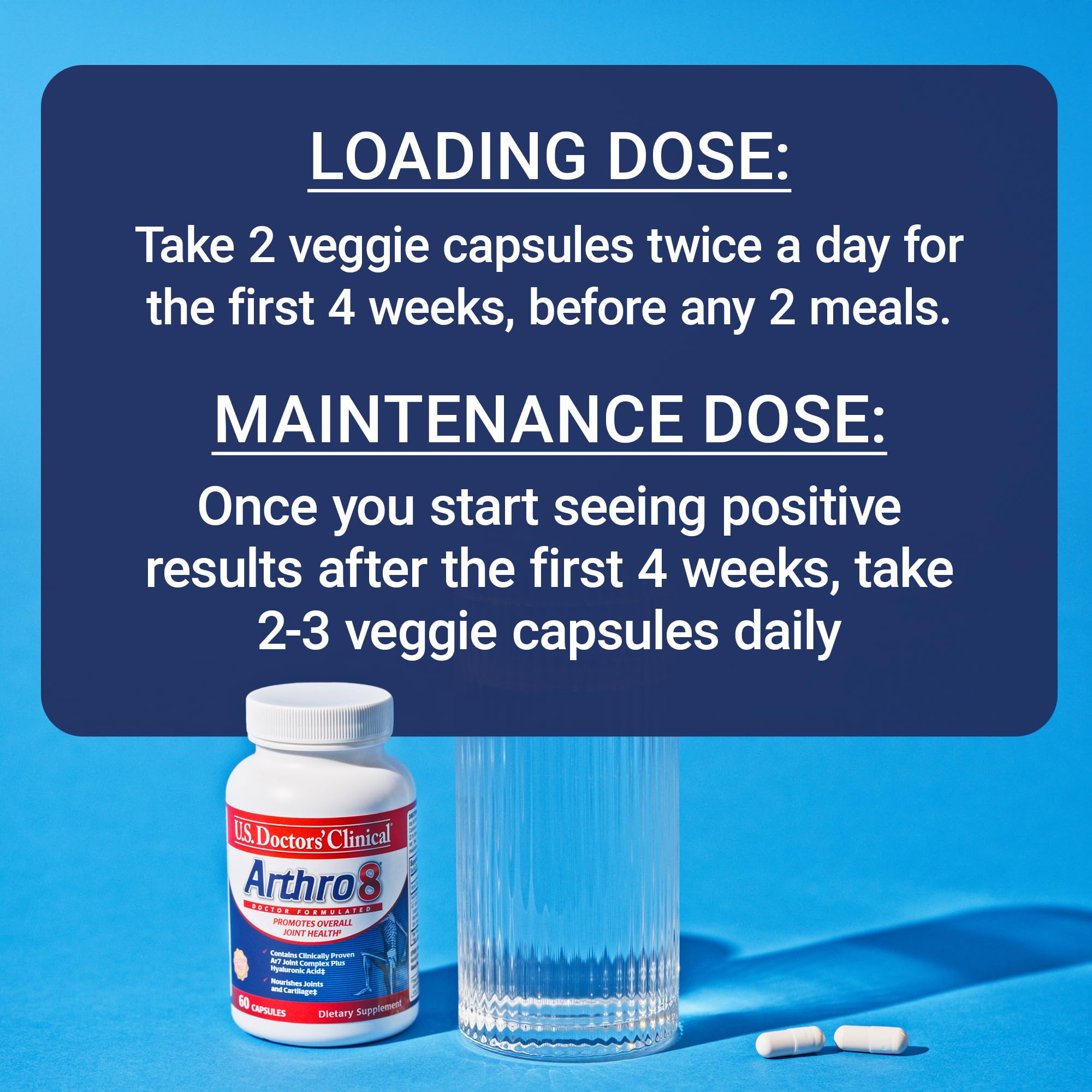 Arthro8 bottle shows 60 capsules and USA manufacturing details.