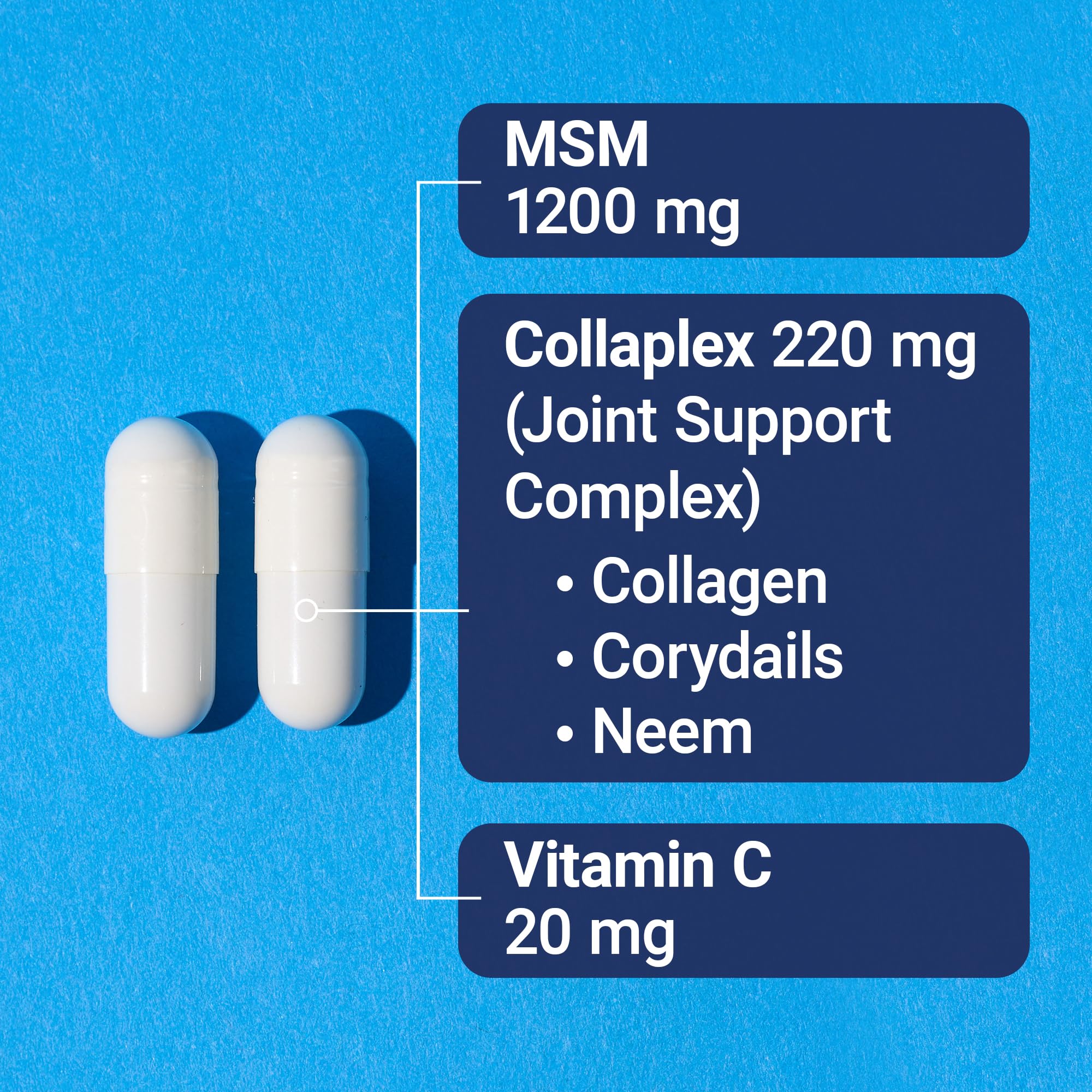 US Doctors’ Clinical Mega MSM capsules closeup highlights easy-to-swallow design.