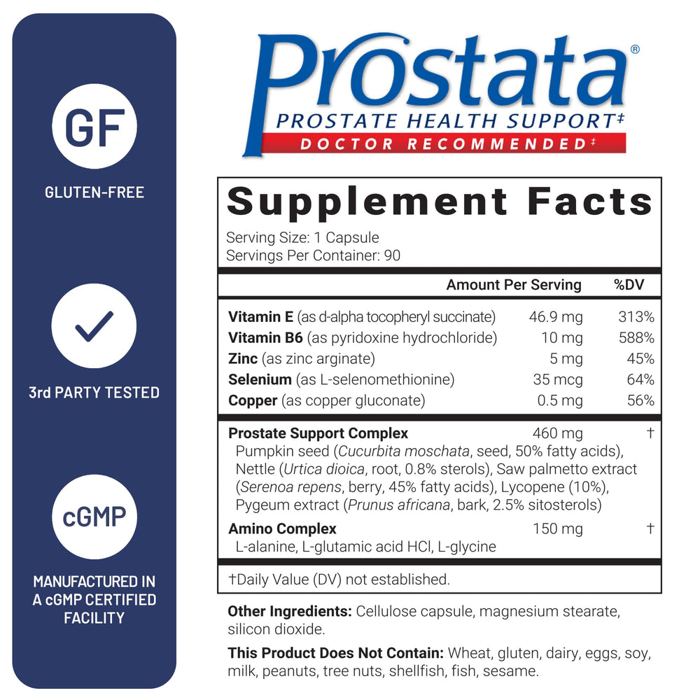 GMP-certified USA manufacturing seal on Prostata packaging.